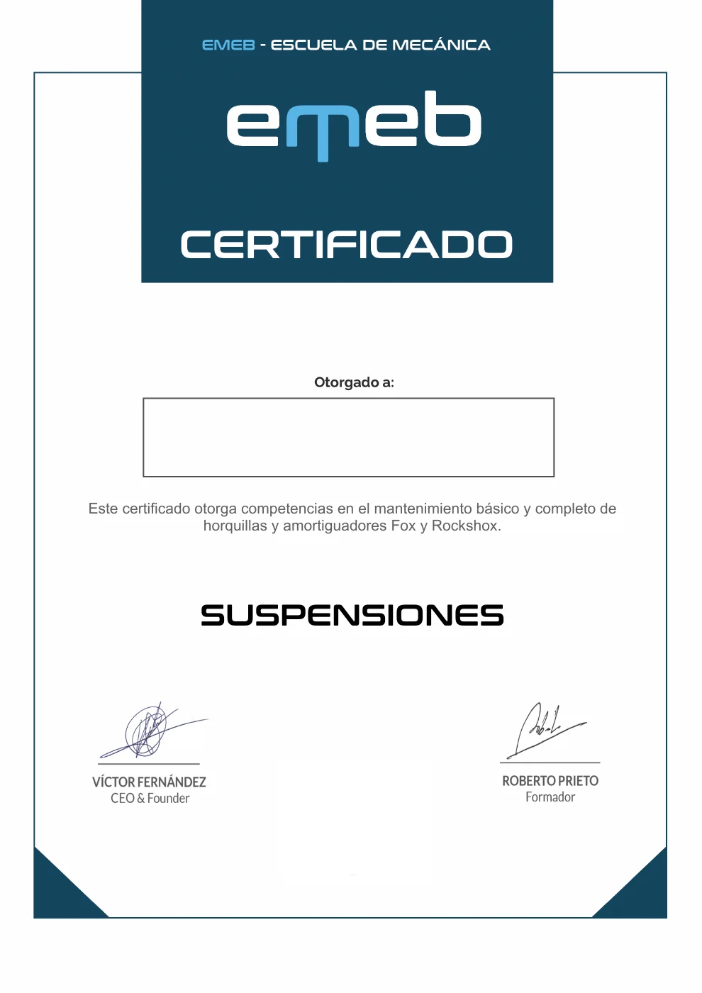 Certificado del curso de suspensiones de EMEB